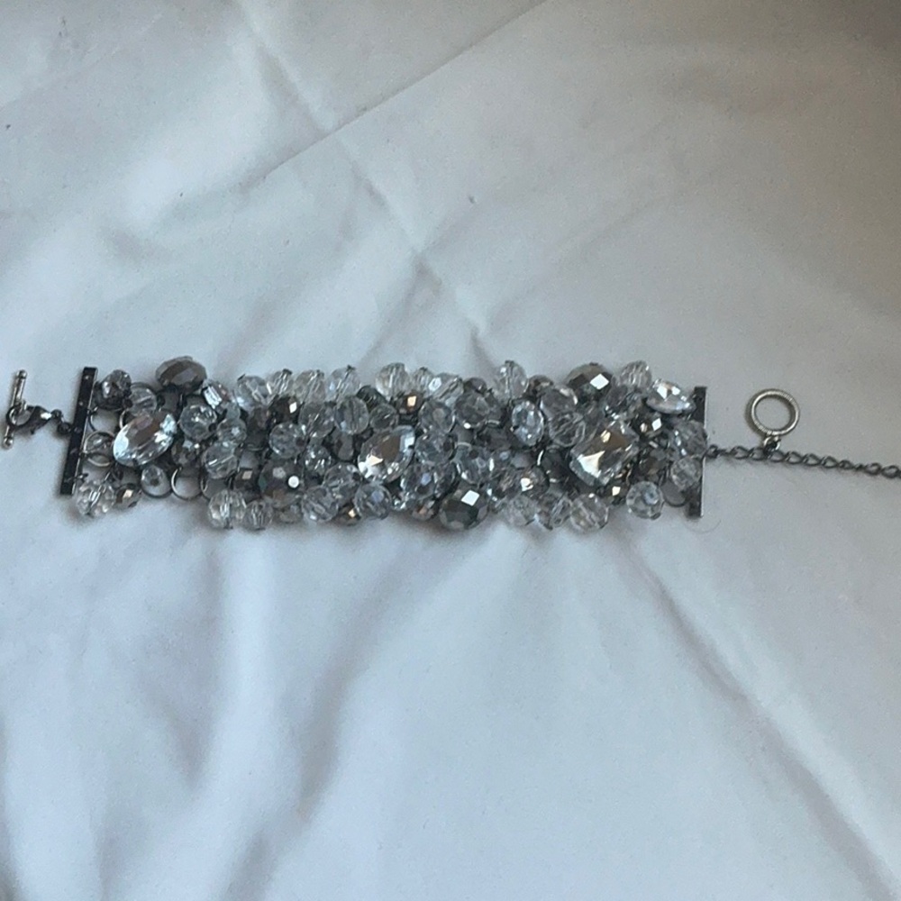 Statement bracelet, 7” to 8” , faux crystal stones.
